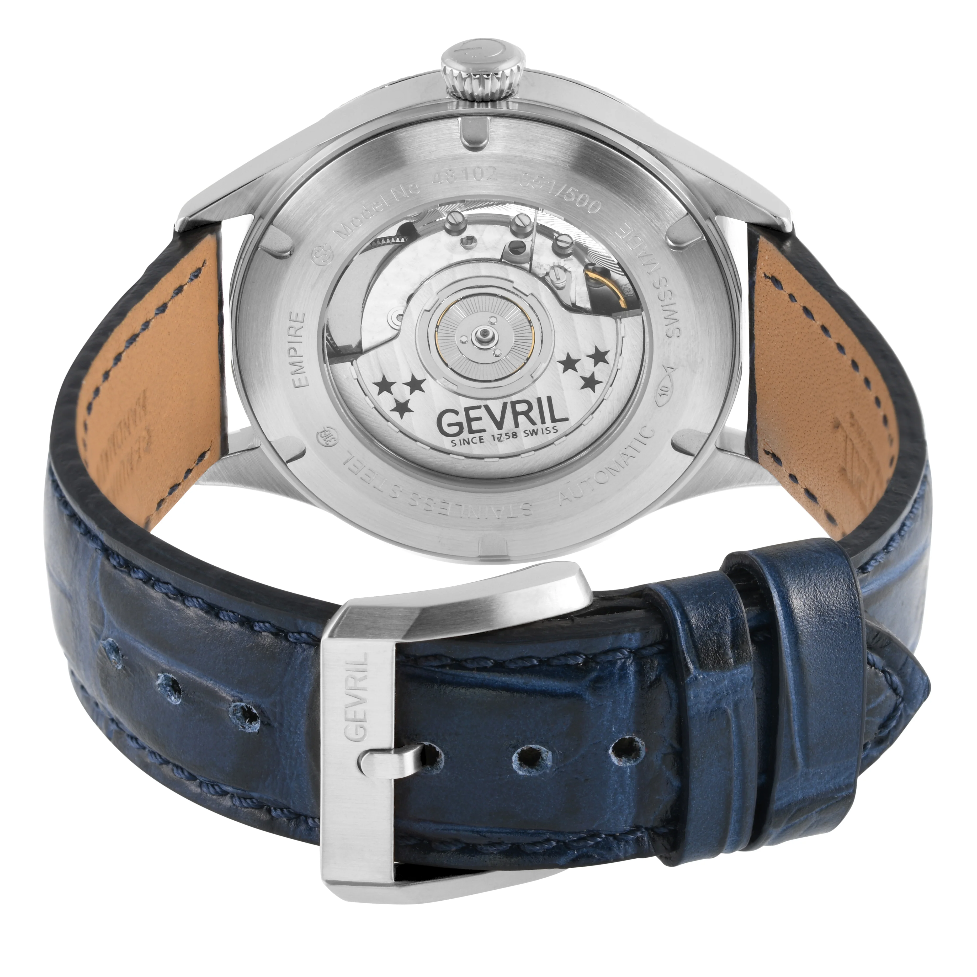 Empire Gevril Swiss Automatic, ETA 2895, Blue Dial, Genuine Handmade Italian Blue Leather | Blue Dial - Image 3