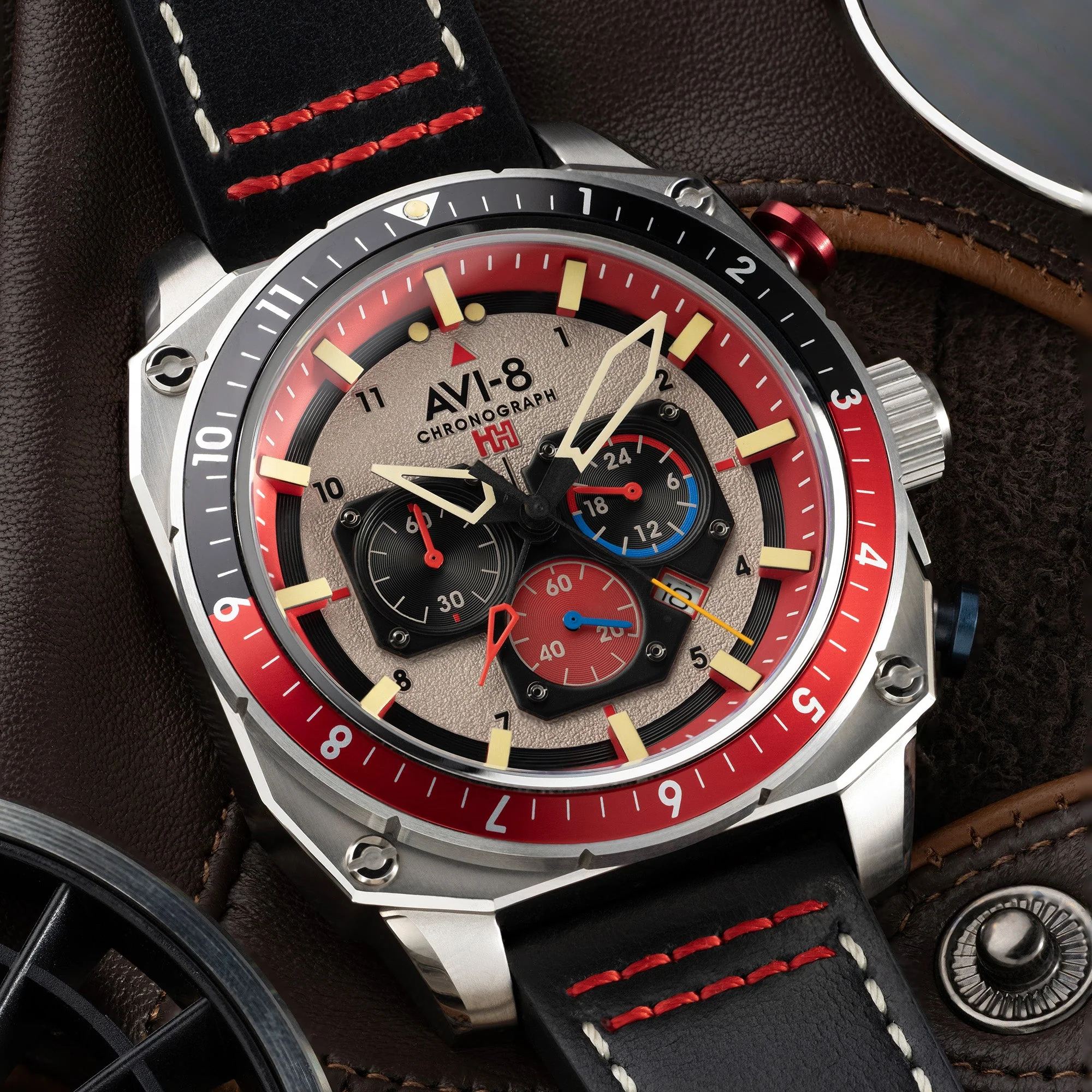 Hawker Hunter Atlas Dual Time Chronograph Gray / Leather | Gray Dial - Image 12