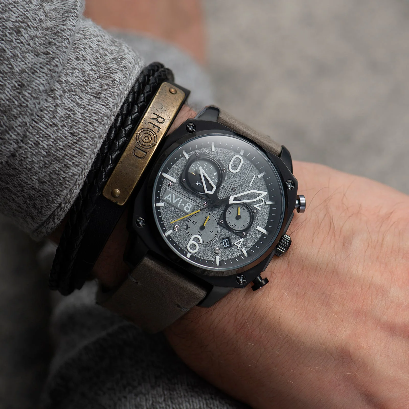 Hawker Hunter Retrograde Chronograph Gray / Leather | Gray Dial - Image 8