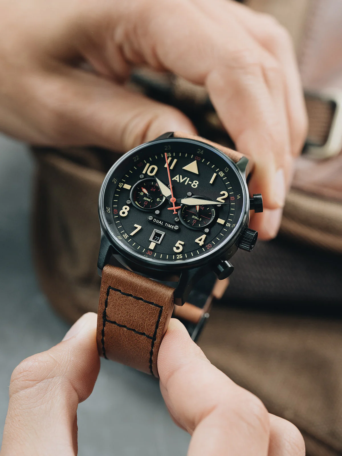 Hawker Hurricane Carey Dual Time Black Dial / Leather | Dial - Image 10