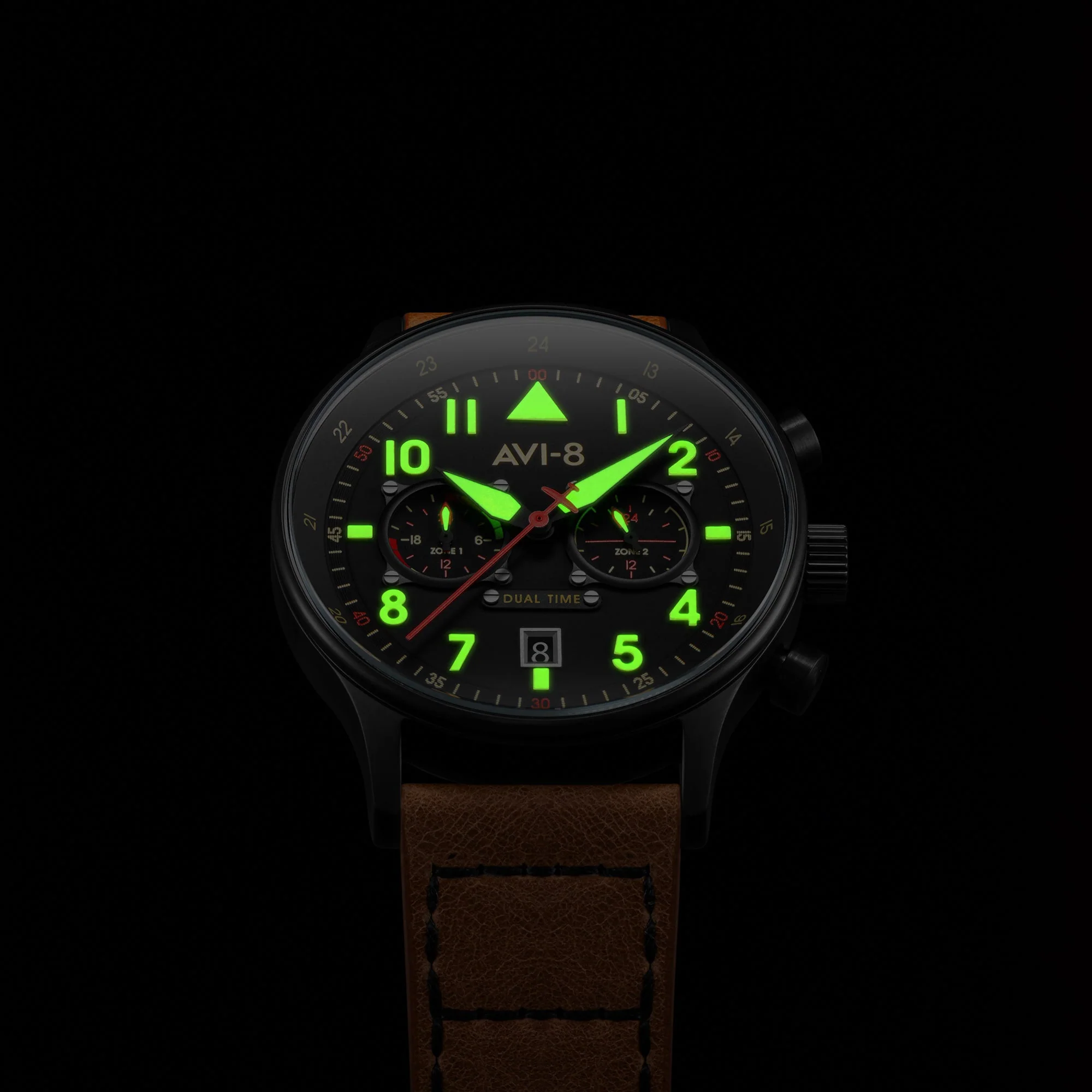 Hawker Hurricane Carey Dual Time Black Dial / Leather | Dial - Image 3