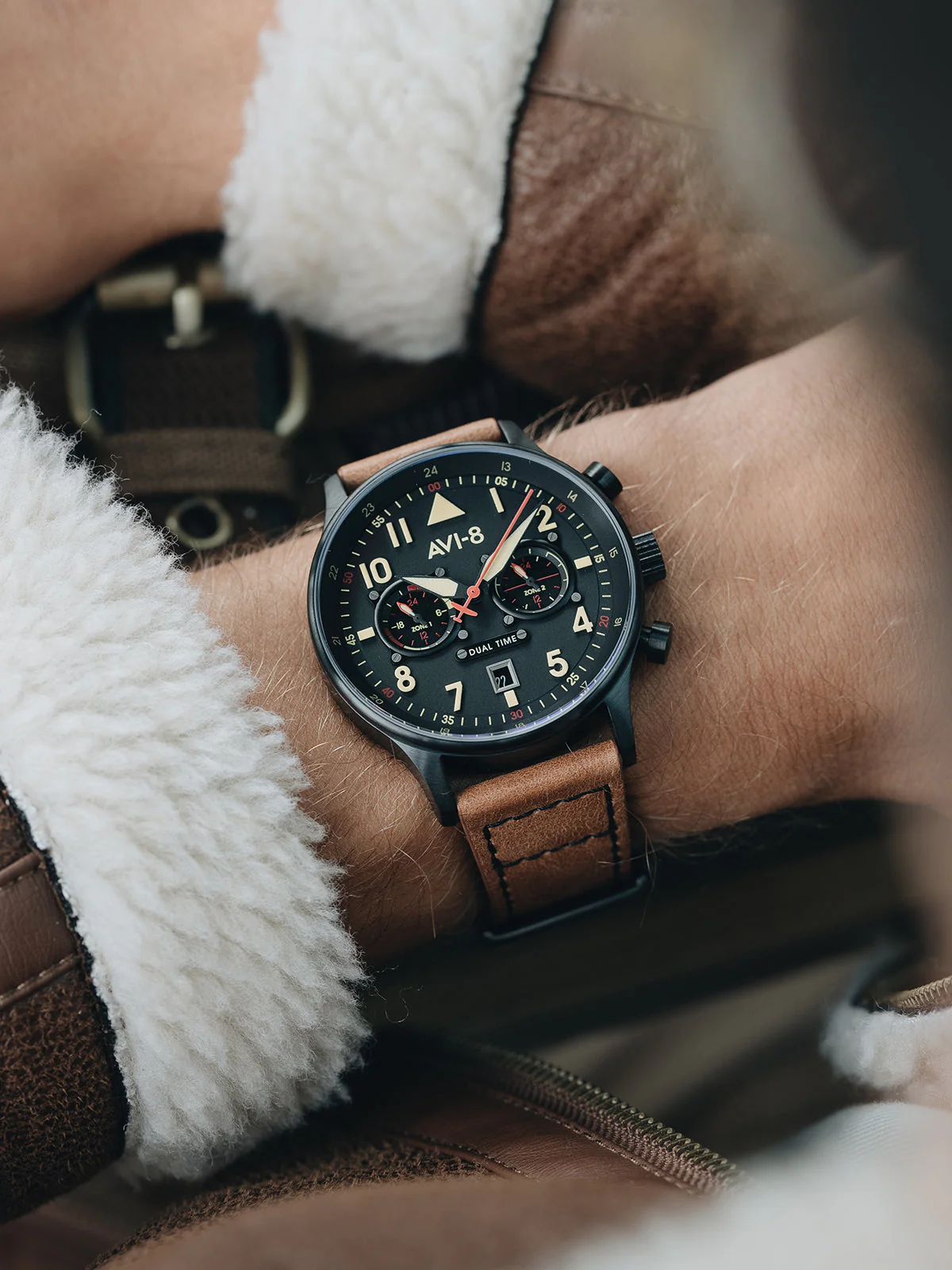 Hawker Hurricane Carey Dual Time Black Dial / Leather | Dial - Image 5