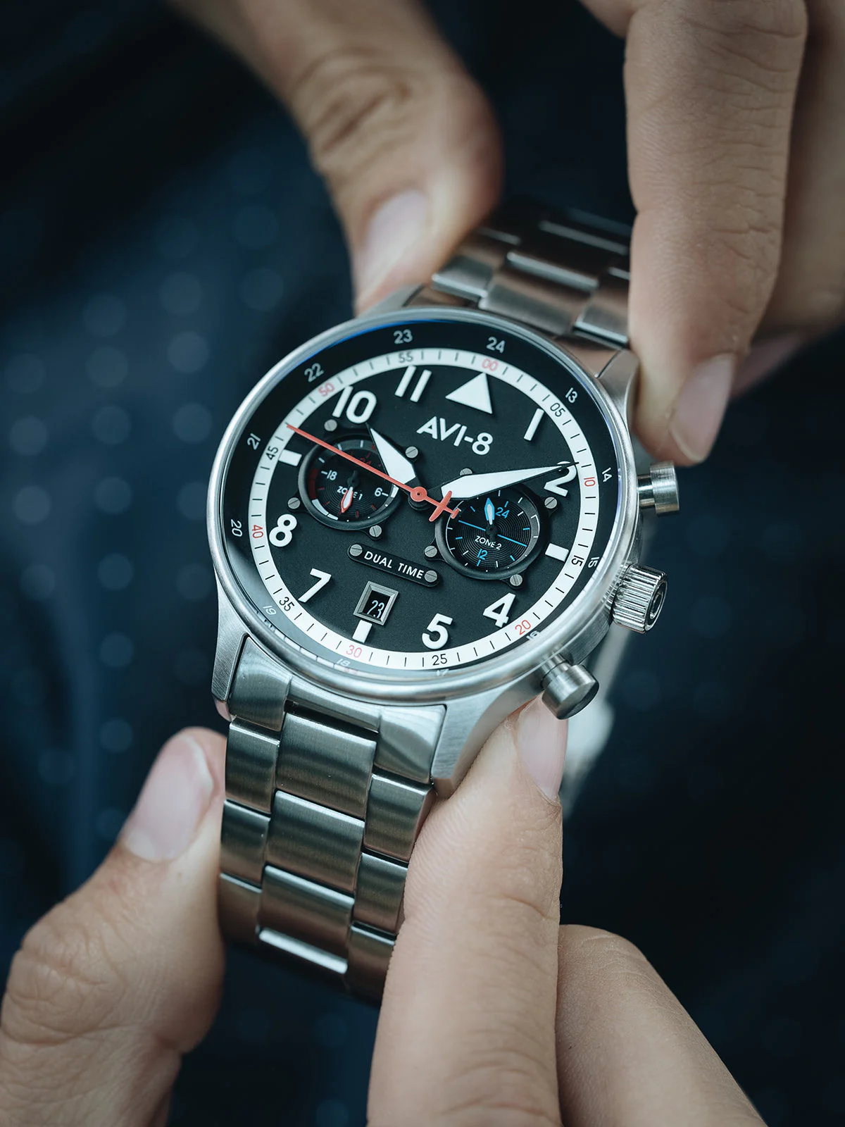 Hawker Hurricane Carey Dual Time Black & Stainless Steel / Stainless Steel | Black Dial - Image 12