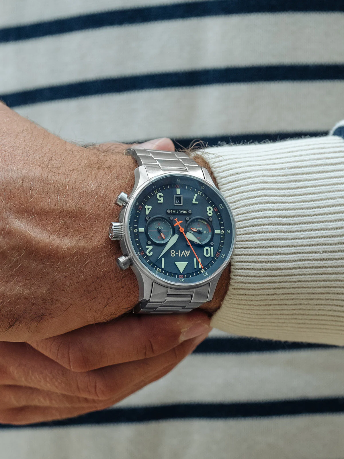 Hawker Hurricane Carey Dual Time Blue & Stainless Steel / Stainless Steel | Blue Dial - Image 11
