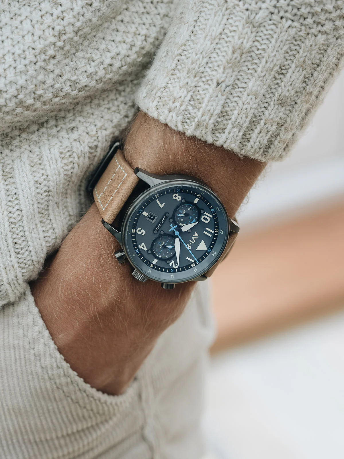 Hawker Hurricane Carey Dual Time Gray / Leather | Gray Dial - Image 13