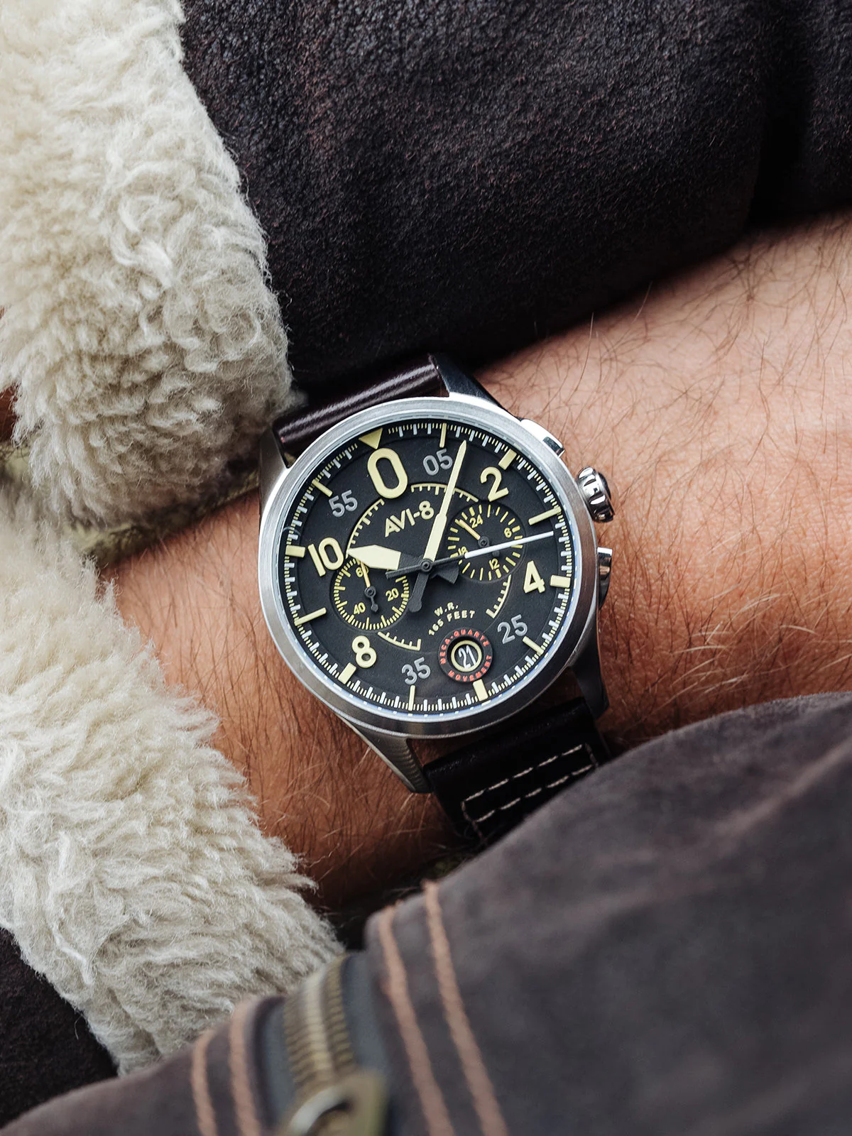 Spitfire Lock Chronograph Watch Black / Brown / Leather | Black Dial - Image 3