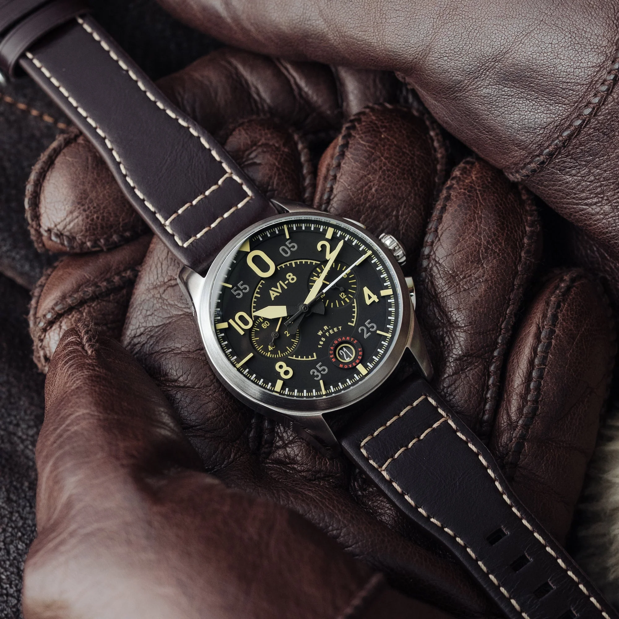 Spitfire Lock Chronograph Watch Black / Brown / Leather | Black Dial - Image 5