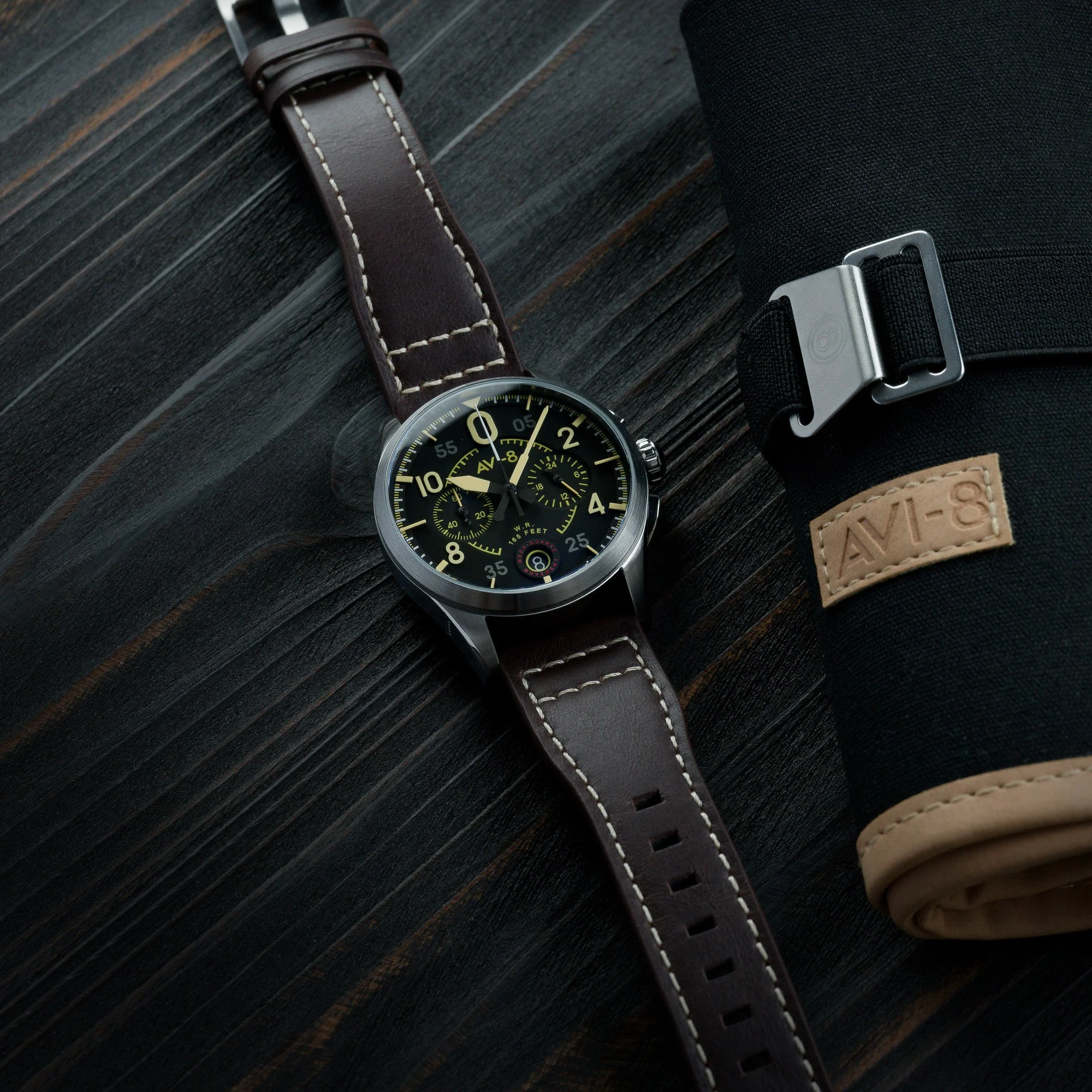 Spitfire Lock Chronograph Watch Black / Brown / Leather | Black Dial - Image 6