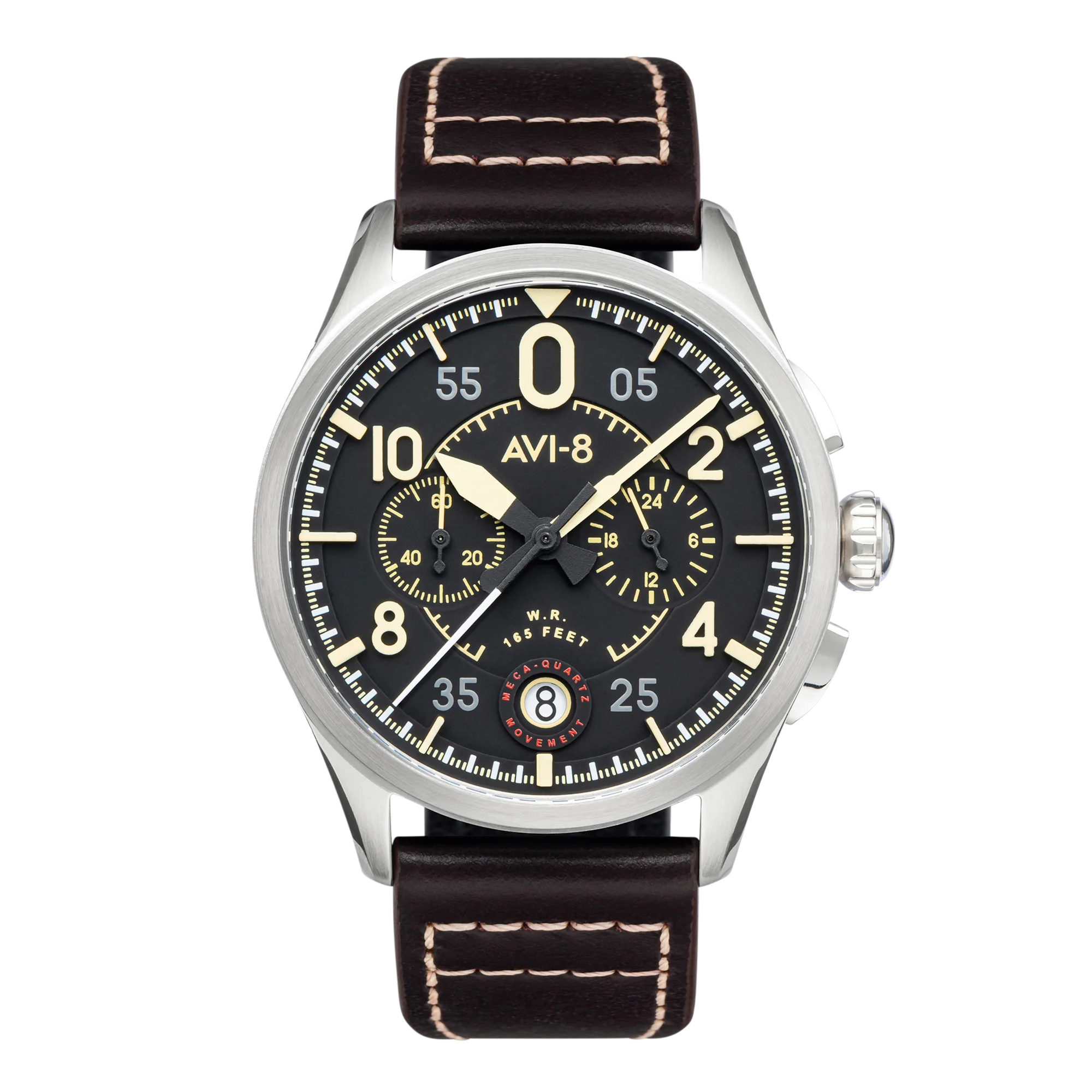 Spitfire Lock Chronograph Watch Black / Brown / Leather | Black Dial - Image 8