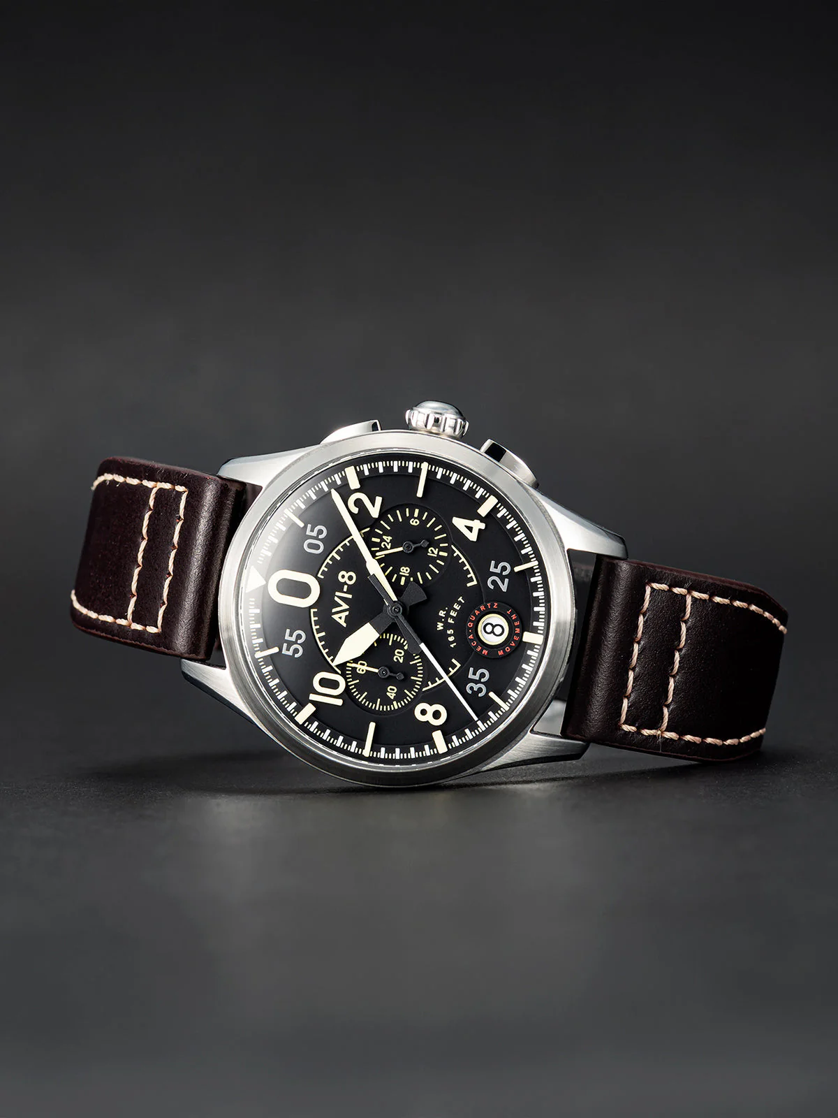 Spitfire Lock Chronograph Watch Black / Brown / Leather | Black Dial - Image 9